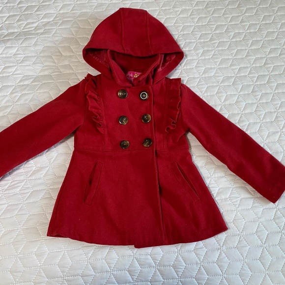 Toddler 4T Red Pea Coat with hood and pockets - Picture 1 of 9